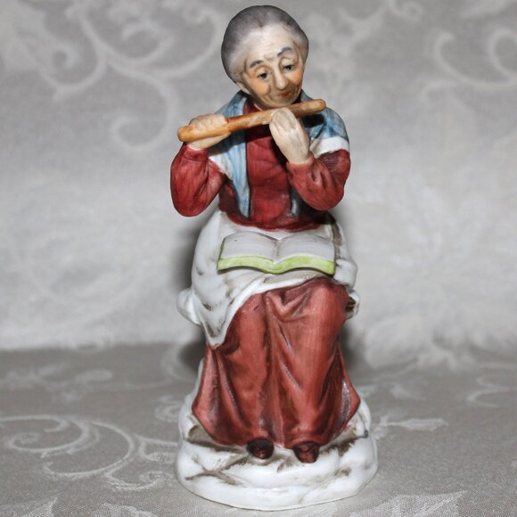 Vintage Bisque Figurine Grandma Playing Flute - Picture 1 of 12